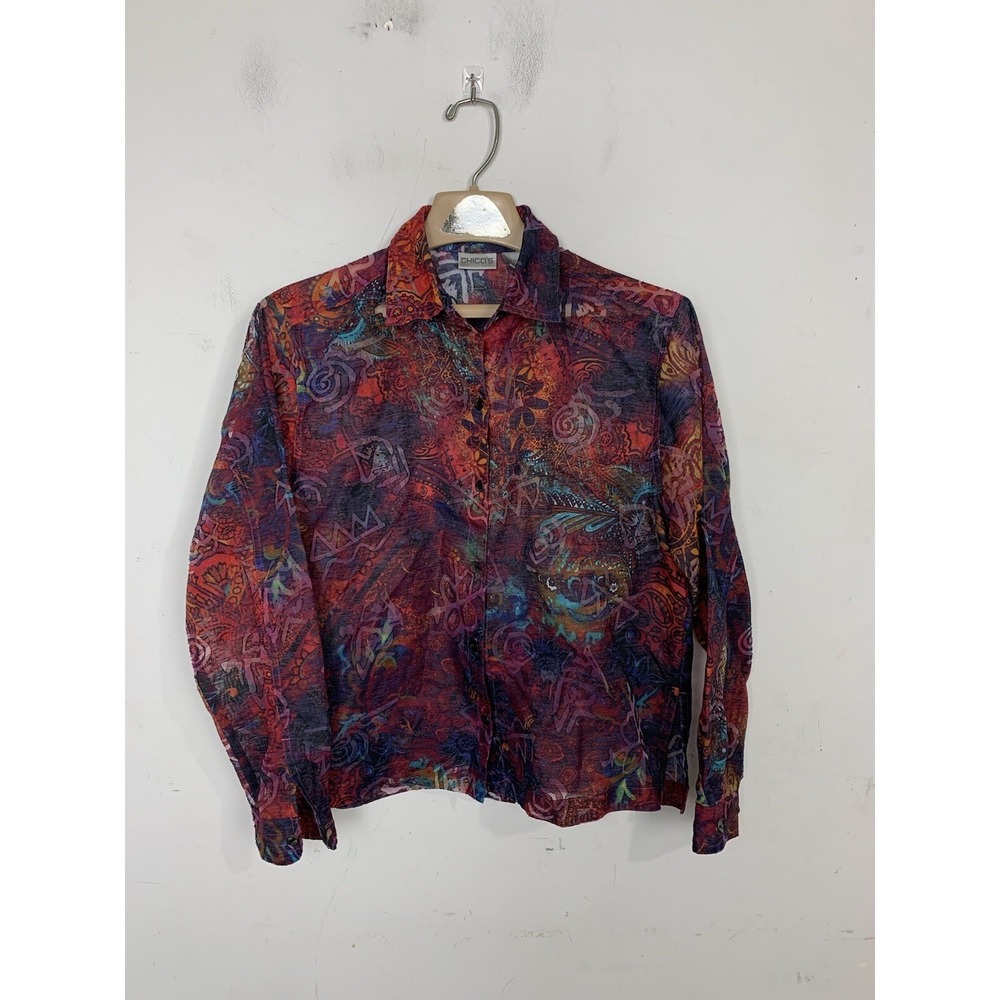 Chicos Womens Shirt 0 Small Fairy Linen Blend Art to Wear Sheer Boho Whimsical - Picture 1 of 8